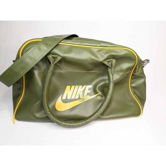 Vintage 90's Nike Y2K Green Yellow Leather Duffle Bag *See Description*